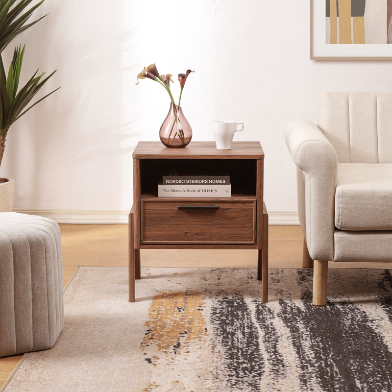 Ronnie End Table with Storage, Walnut Top/Walnut Base