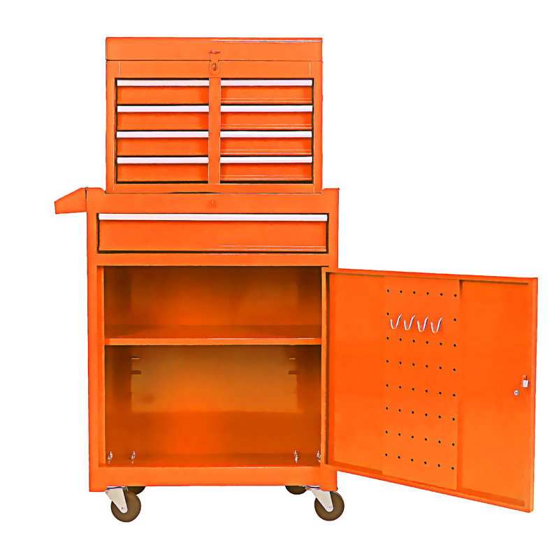 Commode à outils 5 tiroirs avec armoire inférieure et une tablette réglable, armoire d'entrée, Orange