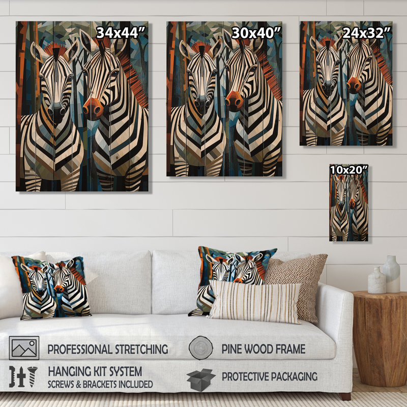 Motif zébré noir et blanc de moziah, impression dynamique sur bois naturel, H 20 po x l 10 po x P 0,78 po