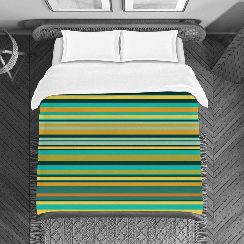 Horizontal Stripes Bedding Striped Duvet Cover Orange, Housse de couette pour grand lit, Vert/jaune