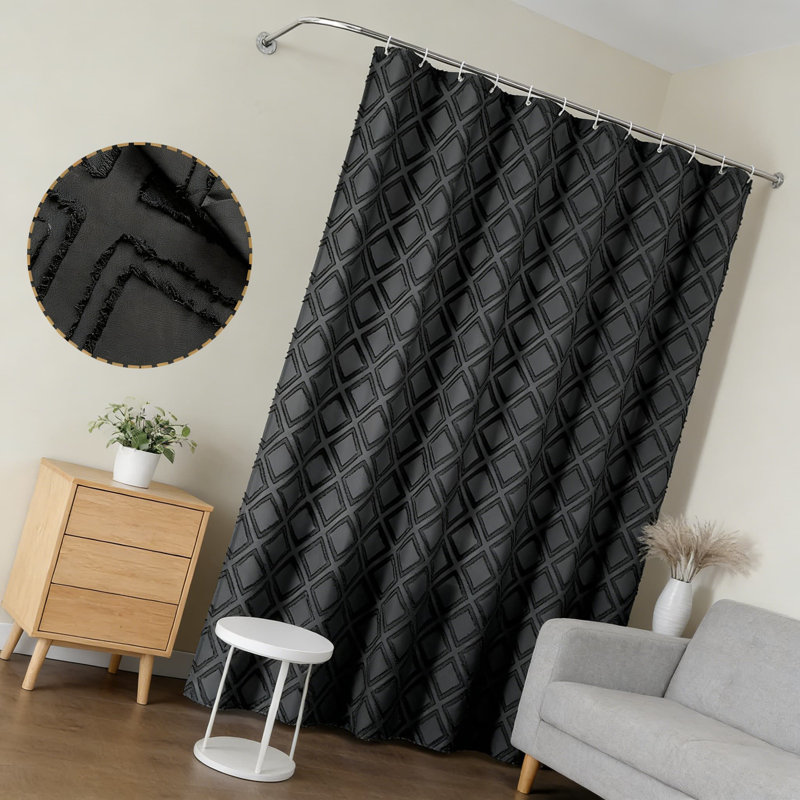Ensemble de rideau de douche en tissu de luxe, polyester doux de qualité hôtel spa avec motif géométrique bohème campagnard, dessus à œillets, comprend 12 crochets, lavable à la machine