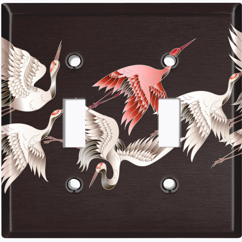 Metal Light Switch Plate Outlet Cover (Elegant Flying Crane Family Black Night - Single Toggle)