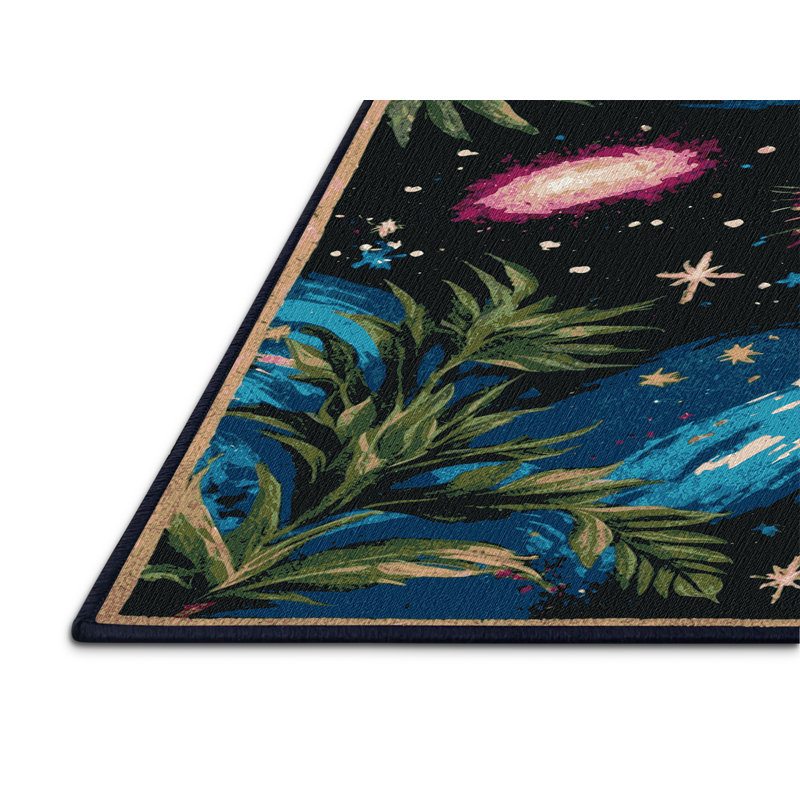 Tapis bleu lavable à la machine, Rond 3 pi