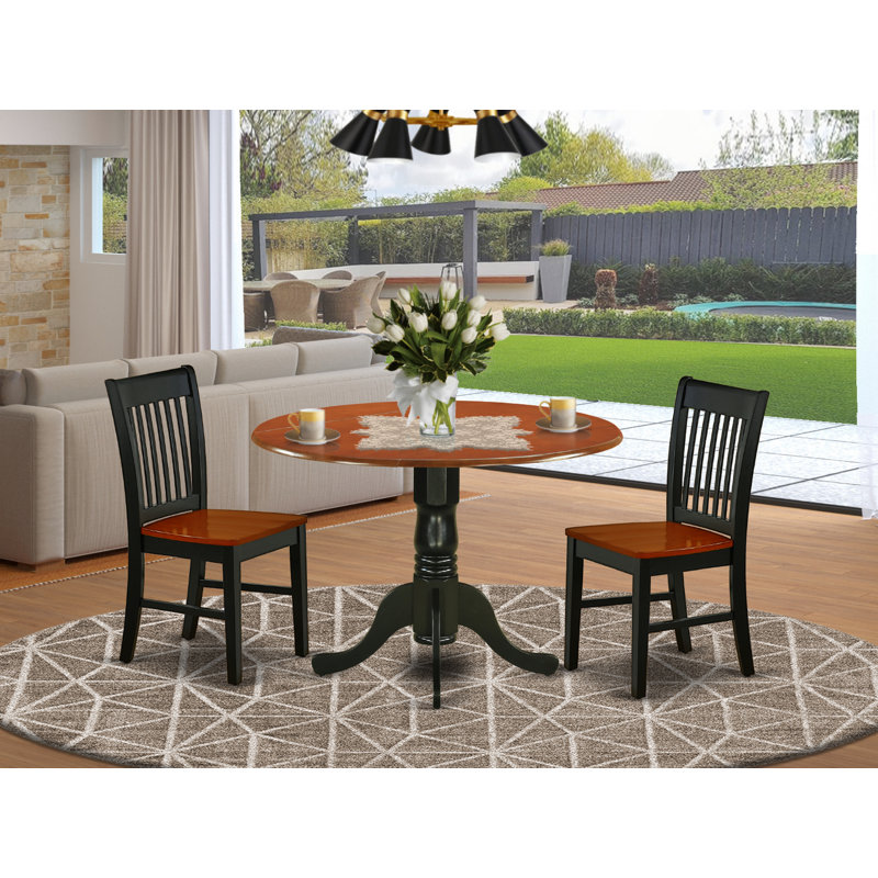 Ensemble de table de salle à manger 3 pièces comprenant une table de salle à manger ronde avec Dropleaf et 2 chaises en bois, 42 po x 42 po, noir et cerise