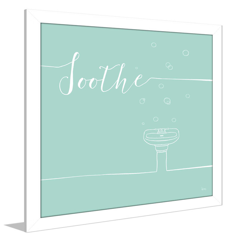 «Underline Bath VIII Teal», art textuel sur toile, H 21,5 po x l 21,5 po x P 0,75 po, Cadre blanc