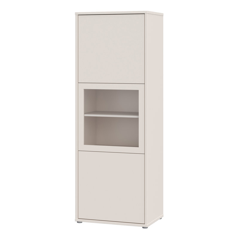 Modern 3-Door Display Cabinet, Engineered Wood, Beige