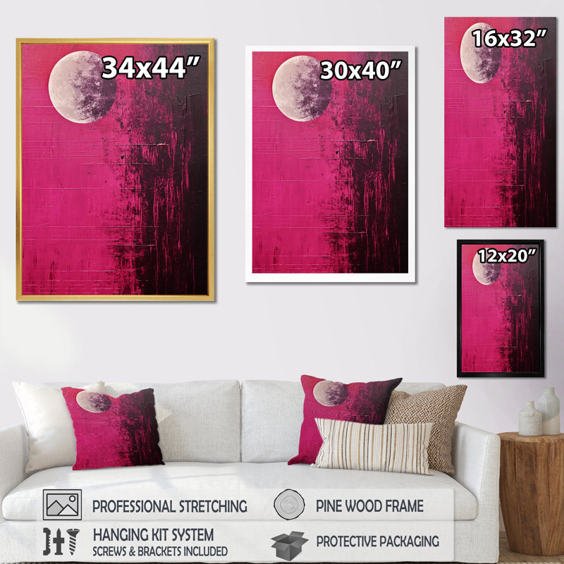 Lune mystère de la luminosité - art mural sur toile lune, Cadre flottant doré, H 40 po x l 30 po x P 1,5 po