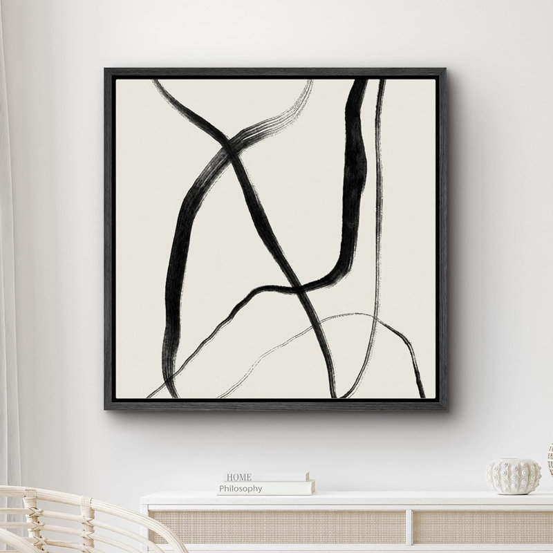 «Black Grey Paint Stroke Curve Collage», reproduction sur toile flottante, Cadre noir, H 24 po x l 24 po x P 1,5 po