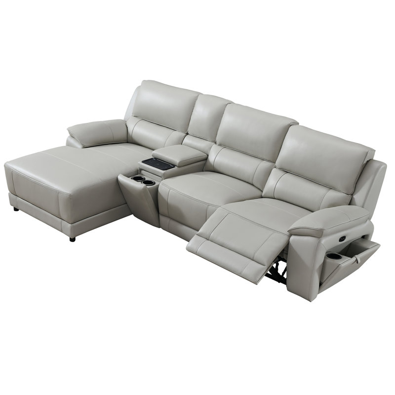 Console inclinable électrique en cuir Carrabelle, port USB, Orienté à gauche (vu de face), Cuir véritable fumé
