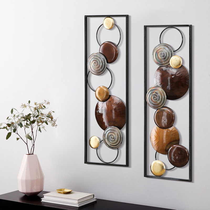 Caiene Handmade Modern Abstract Wall Decor on Metal, Black/Brown/Gold