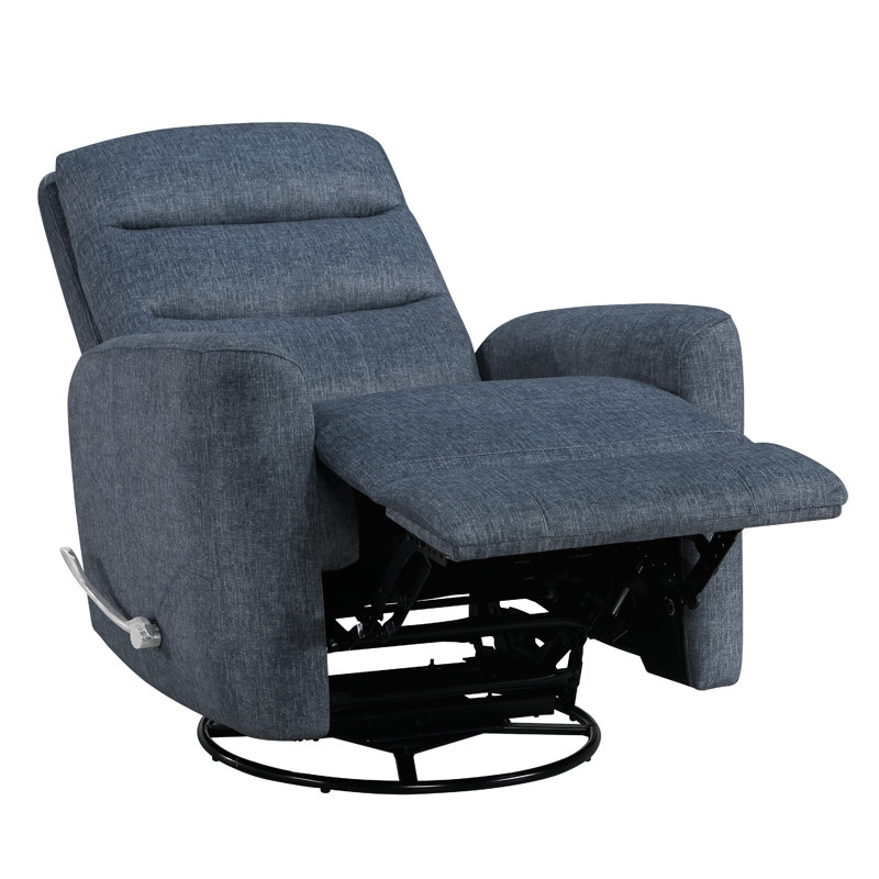 Fauteuil inclinable électrique pivotant Aki, polyester bleu touffeté, mélange de plumes, Bleu