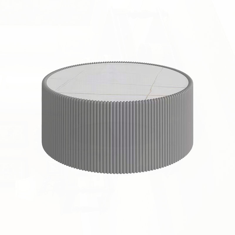 Table basse cylindrique avec plateau en marbre et cuir microfibre