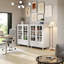 Buffet blanc rétro, panneau de fibres à densité moyenne avec portes en verre trempé et pieds en bois massif, buffet à tablette réglable pour le salon de la cuisine-523806987