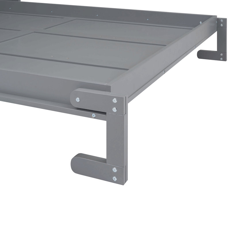 Grand lit escamotable avec tablette convertible et tête de lit, Gris