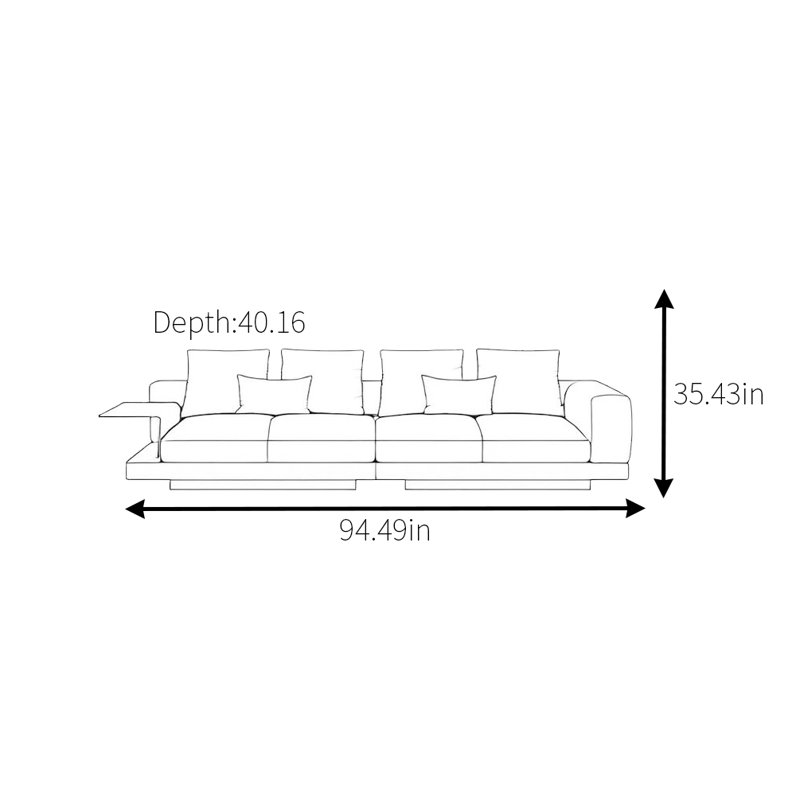 Canapé italien moderne et minimaliste haut de gamme, H 35,43 po x l 94,49 po x P 40,16 po, 3