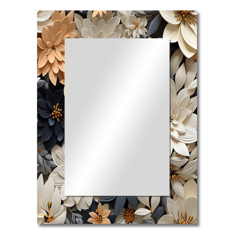 Akbota, paradis floral tropical blanc et doré - miroir mural floral, miroir décoratif floral, impression d'art en métal