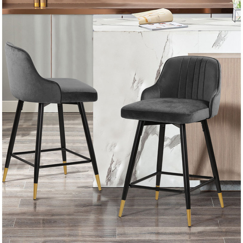 Swivel Velvet Upholstered Counter & Bar Stool, Gray, Counter Stool (25.6" Seat Height)