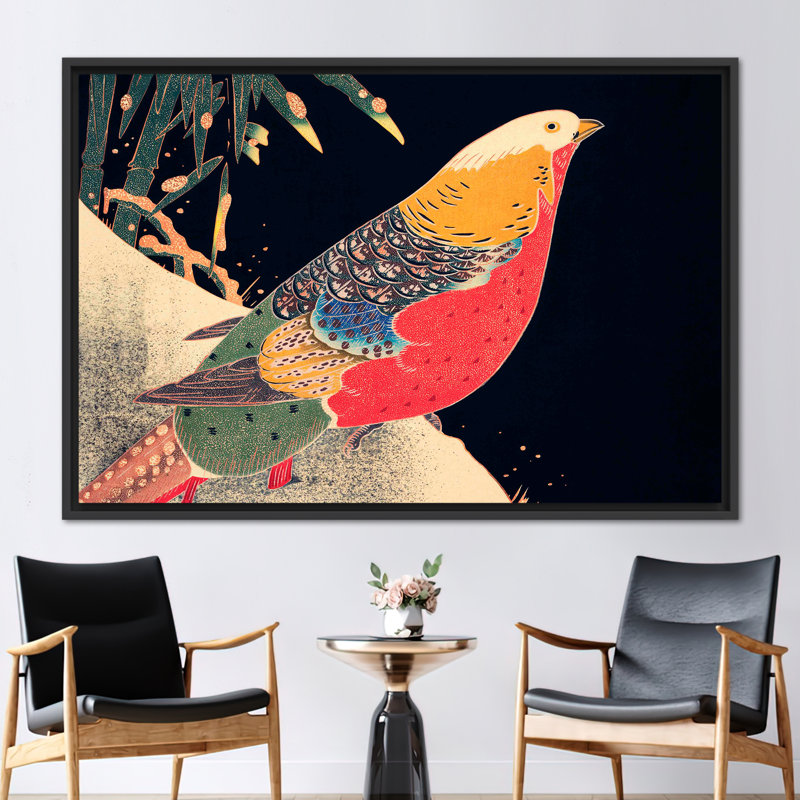 Oiseau japonais exquis, reproduction sur toile - décoration murale animalière pour les amateurs d'art, Noir