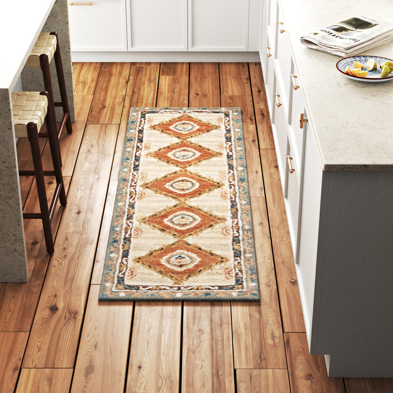 Arkadijus Southwestern Handmade Tufted Area Rug in Brown / Blue, Runner 2'3" x 11'