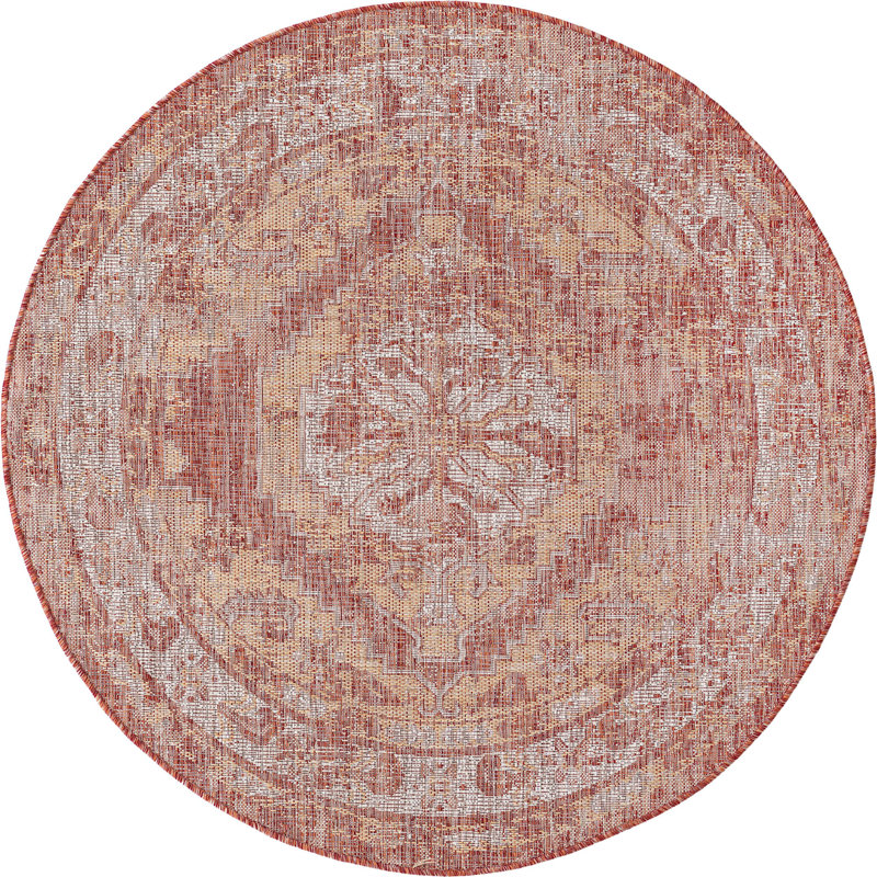 Outdoor Nile Area Rug Rust Color, Round 5'3"