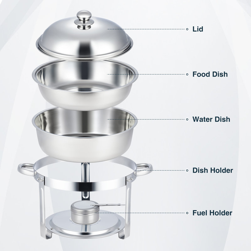 Stainless Steel 5 Quarts Round Chafing Dish Set with Lids