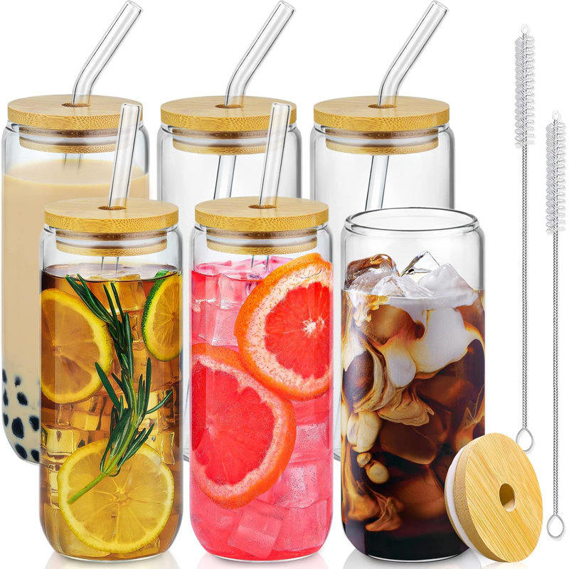 6-pack 20oz Glass Cups With Bamboo Lids