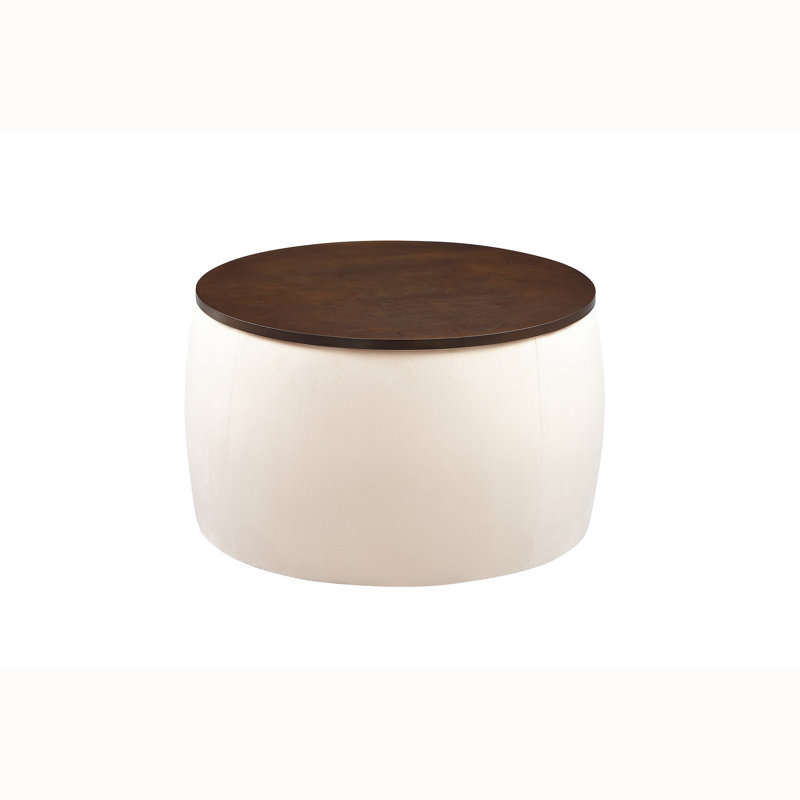 Suyeko 13.58" Wide Velvet Round Storage Ottoman, Beige Velvet