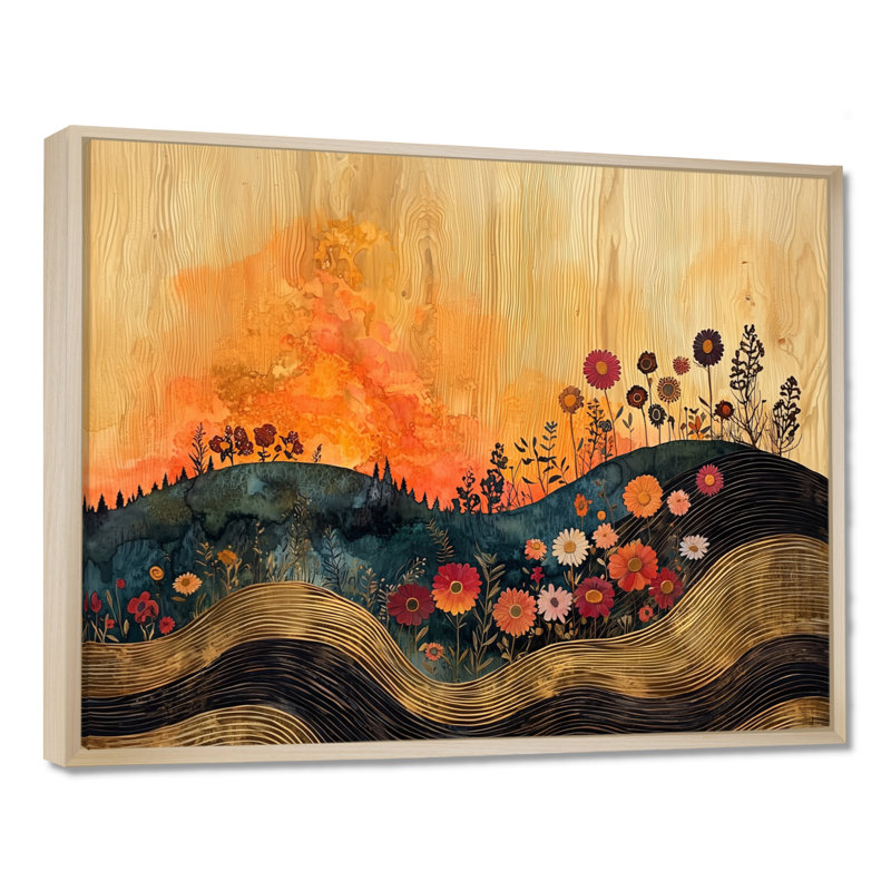 «Brighouse Orange Summer Wildflowers Flowers Field I», art mural fleurs sauvages, H 24 po x l 32 po, Toile tendue