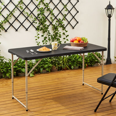 Adjustable Height Folding Table, Portable HDPE Plastic Foldable Dining Table, 3 Level Height Fold Up Banquet Utility Table, Stackable Heavy Duty Catering Picnic Table