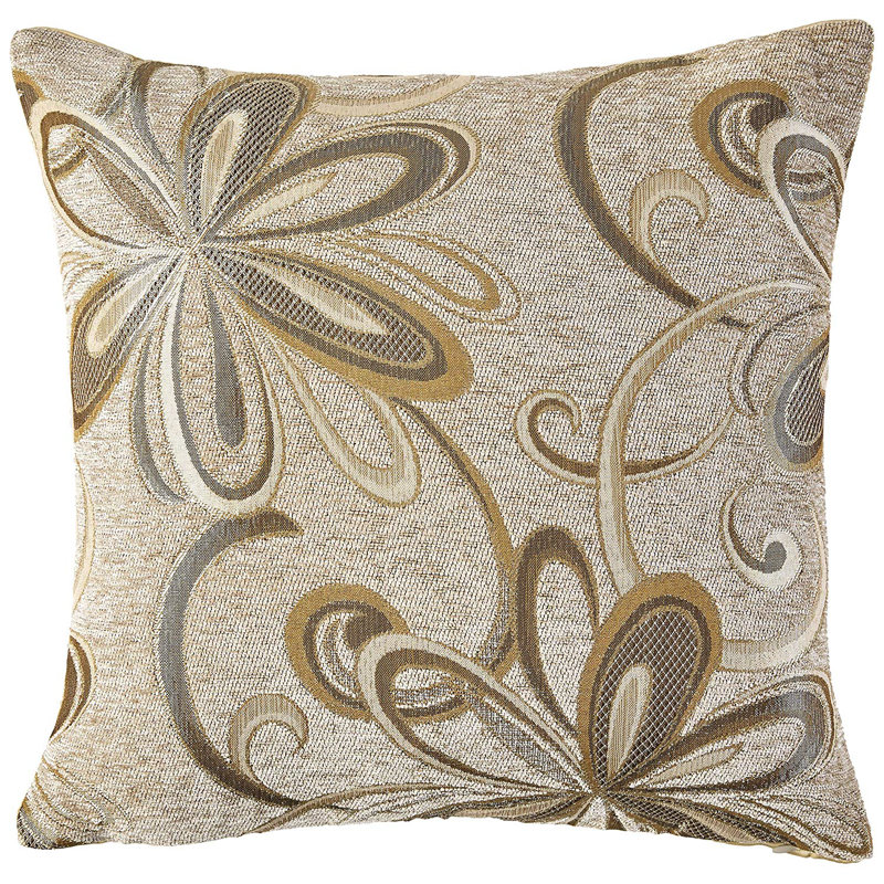 Gold Floral Embroidered Square Polyester Throw Pillow Set