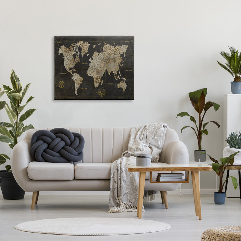 «Rustic Giraffe Animal Animal Atlas Map Compass» par Nan-on, H 30 po x l 40 po x P 1,5 po, Toile tendue