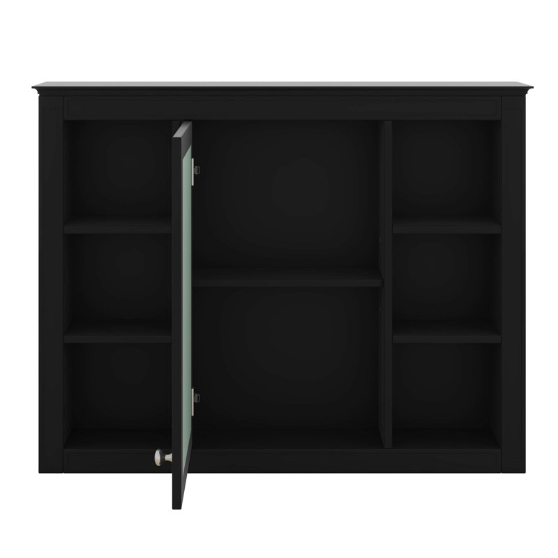 Armoire à pharmacie murale avec miroir, armoire de rangement de salle de bain 35 po x 27,5 po avec 6 tablettes ouvertes, tablette réglable, charnières à fermeture en douceur
