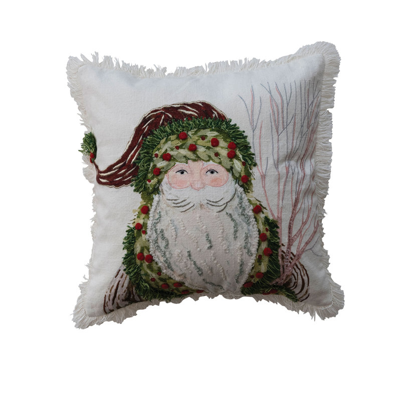 Coussin Santa en coton brodé avec frange festive