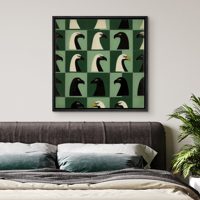 «Green Eagle Bird Portraits Modern Rustic», impression sur toile encadrée, H 24 po x l 24 po, Noir, noir, noir, noir