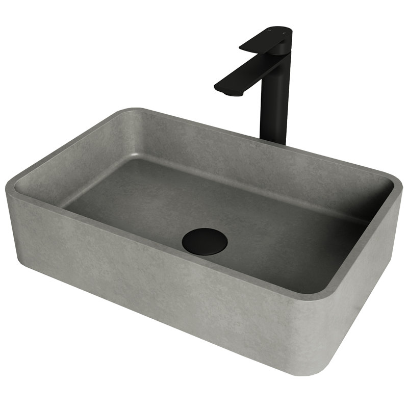 Lavabo de salle de bain vasque rectangulaire en béton avec robinet H 11 po L 20 po x l 13 po x H 5 po BrightonCordoba