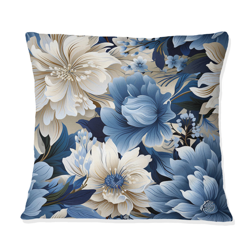 Motif floral bleu et blanc Zen Tranquility - imprimé floral, H 16 po x l 16 po