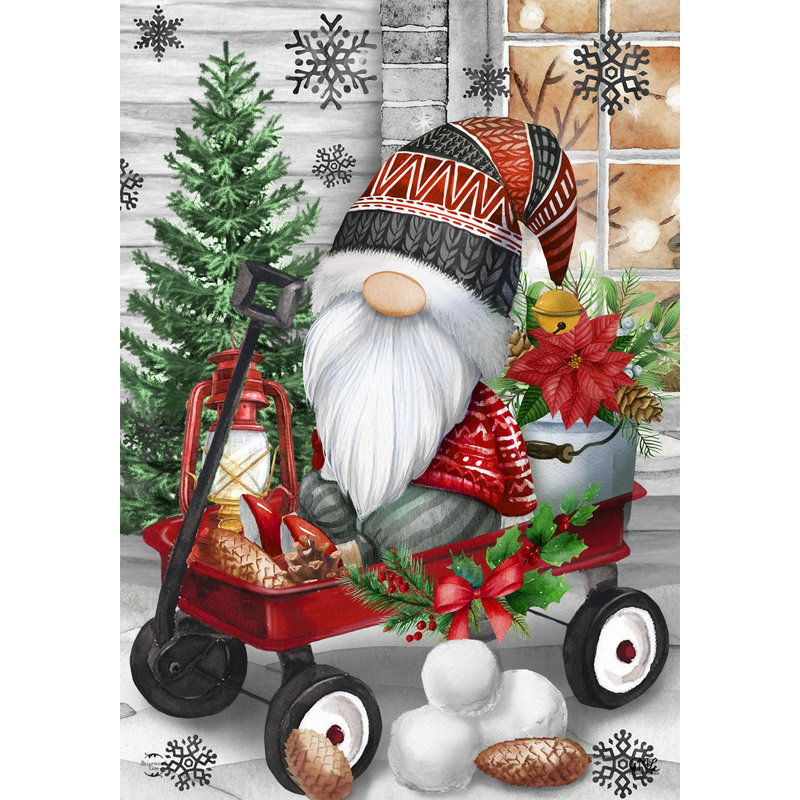 Drapeau de maison de gnome de chariot, Noël rouge/blanc/vert