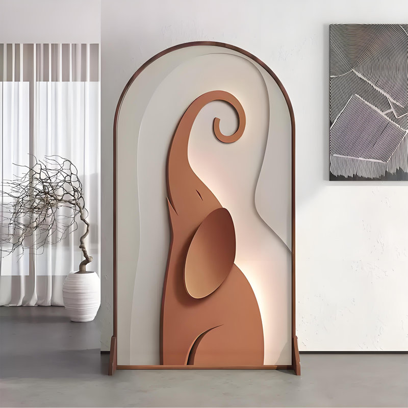 Modern Minimalist Animal Screen, Brown/White/Grey/Beige/Orange, 70.87" H x 31.5" W x 1.57" D