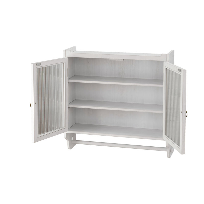 24.8"Glass Door Vintage Double Door Wall Cabinet With Three Tiers Of Storage With Towel Rack