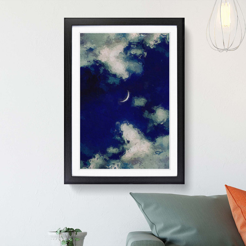 Crescent Moon Through the Clouds in Abstract - Picture Frame Graphic Art Print, 36cm H x 27cm W x 2cm D, Black Framed