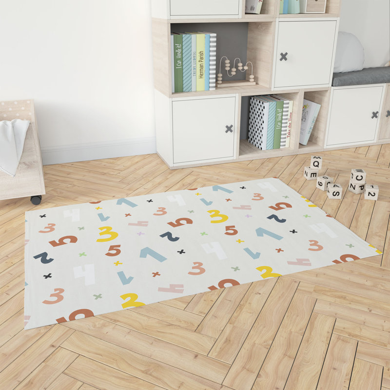 Numbers Kids Play Mat, Ivory/Charcoal/Yellow, Rectangle 4' x 6'