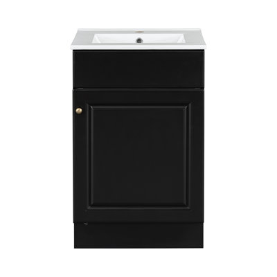 Meuble-lavabo de 20 po avec lavabo, meuble-lavabo avec tablette de porte et tablette réglable, noir