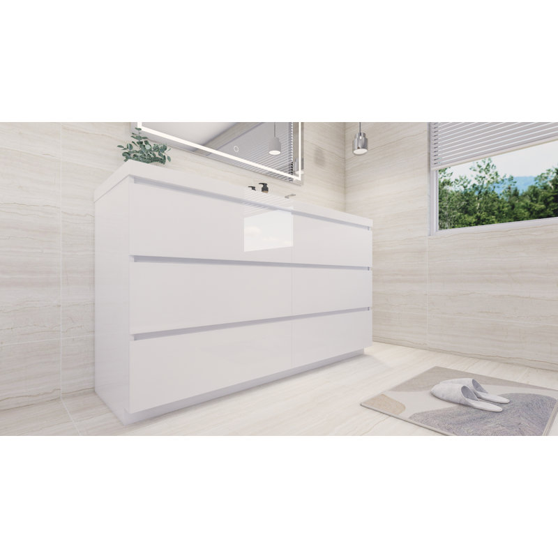 Ensemble de meuble-lavabo simple 60 po Hanzila, Blanc ultrabrillant