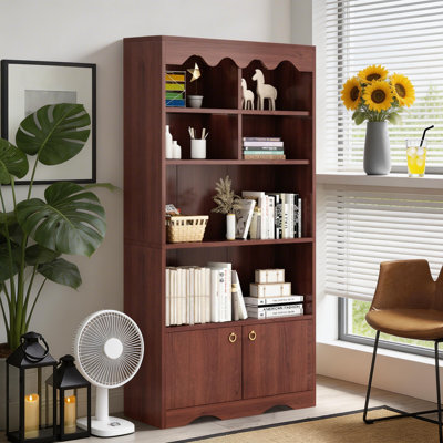 Bibliothèque de 63 pouces de hauteur, bibliothèque en bois avec portes, étagère de rangement à 5 niveaux, étagères et bibliothèques pour la chambre à coucher, le salon et le bureau.