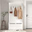 Banc d'entrée avec portemanteau, arbre d'entrée avec banc de rangement pour chaussures, rangement pour hall d'entrée avec 5 crochets, blanc