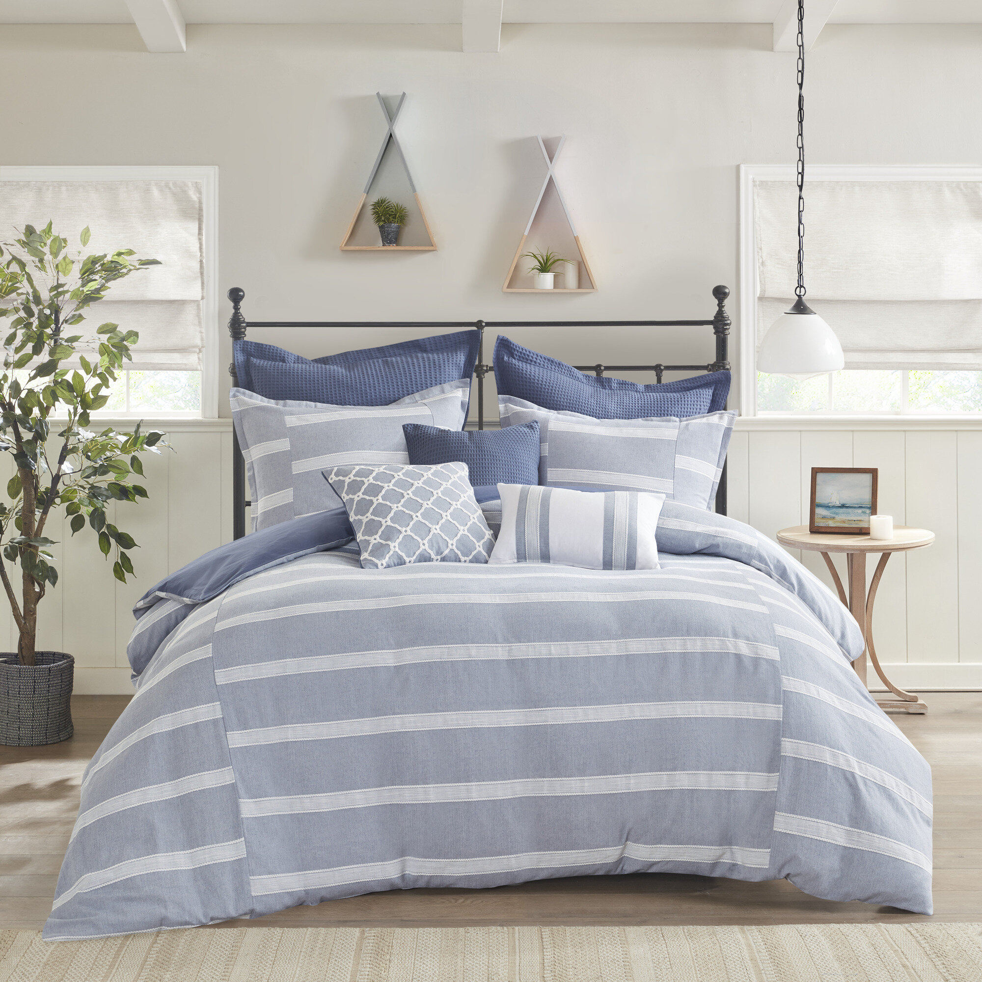 Nautica Bay Shore 3-Piece Navy Blue Striped Cotton King Comforter