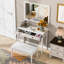 Bureau de coiffeuse blanc moderne avec miroir et tabouret, table de maquillage avec 2 tiroirs, mobilier de bureau personnel | Idée de cadeau