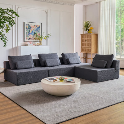 Boneless Couch for Living Room, Compression Cloud Couch, Deep Seat Modular Sectional Sofa, No Assembly Required (Gray, 4 Seater)
