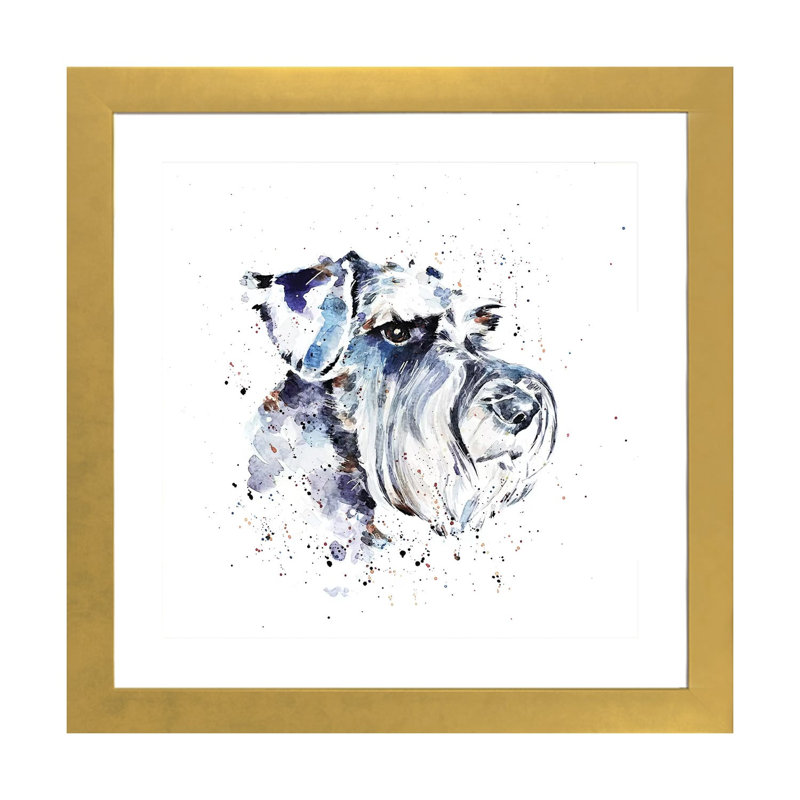 Schnauzer II par EdsWatercolours - impression, H 24 po x l 24 po x p 1 po, Papier encadré doré, Blanc