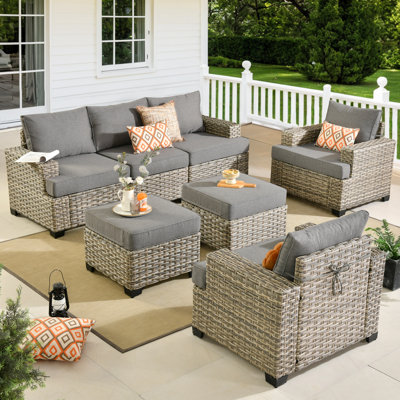 7 - Person Patio Furniture Set with Chairs, Outdoor Wicker Rattan Sectional Seating Group with Cushions, All Weather Sofa Conversation Set with Ottomans for Garden Backyard